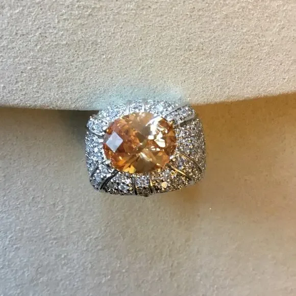 Sterling Silver Yellow Crystal Statement Ring - Picture 1 of 11